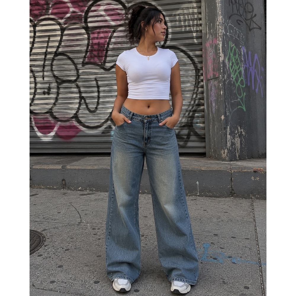 Simple Society Jeans Womens 29x29 Blue Wide Leg Denim High Rise Baggy Streetwear